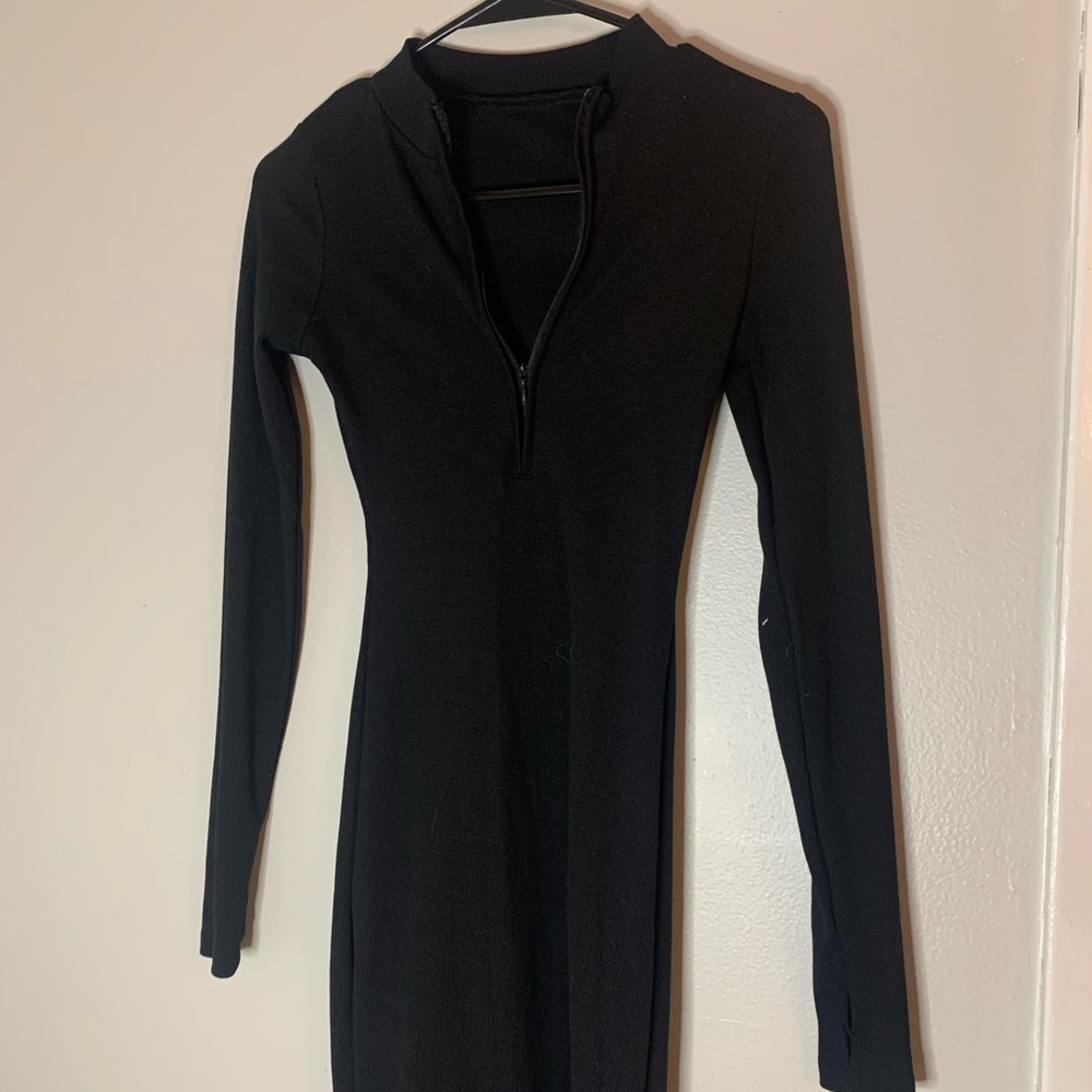 1/4 zip long sleeve bodycon dress